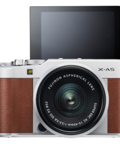 the silver FUJIFILM X-A5 Mirrorless Digital Camera from Fujifilmis a mirrorless camera that sports a 24.2MP APS-C CMOS sensor and an updated processor that is 1.5 times faster than previous models.